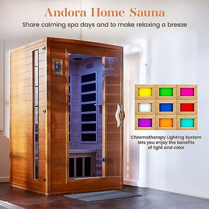 Dynamic Andora 2 Person Low EMF 6 Heating Panel Infrared Therapy Wood Dry Heat Sauna with Bluetooth, MP3 Aux Connection for Home Spa Days - Curbside
