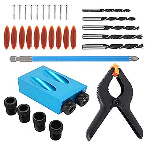 Pocket Hole Jig Dowel Drill Joinery Kit with Clip and Screwdriver Carpenters Wood Woodwork Guides Joint Angle Tool Carpentry Locator Craft DIY