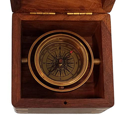 Engraved Compass Personalized in Wood Box | Antique Brass Desk Compass Gifts for Men, Him, Son, Grandson, Teen Boys for Graduation, Baptism, - WoodArtSupply