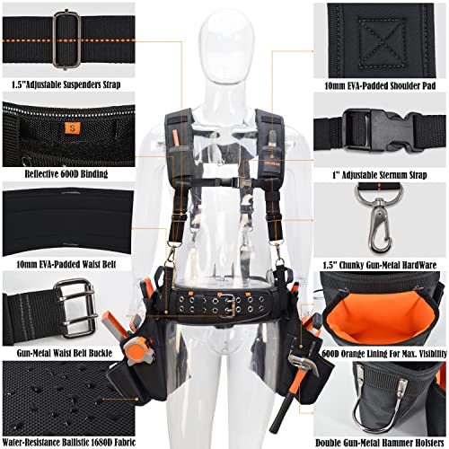 39Pockets Tool belts for men with suspenders, 4" Padded toolbelt, Tool belt with suspenders, Tool belt, Tool belt suspenders, Carpenter tool pouch, WELKINLAND