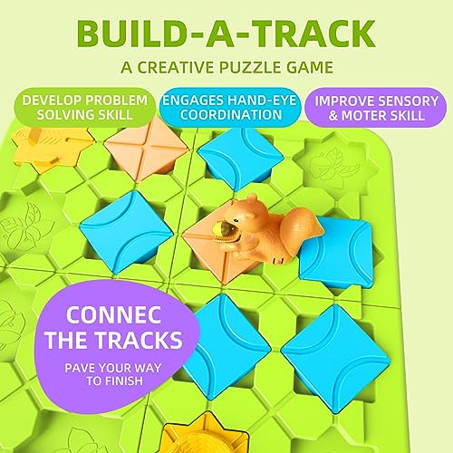 STEM Board Games Kids Toys, Build-A-Track Brain Teaser Puzzles for Kids Ages 4-8 with 118 Challenges & 5 Difficulty Levels Squirrel Logic Track burgkidz