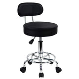 KKTONER PU Leather Rolling Stool Mid-Back with Footrest Height Adjustable Office Computer Home Drafting Swivel Task Chair with Wheels (Black) KKTONER