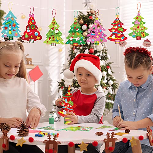 24 Pcs DIY Christmas Tree Paper Craft Kit Hanging Ornaments DIY Christmas Crafts Card Making Kit for Kids Holiday Favor Decorative Sticker Xmas Party Funrous