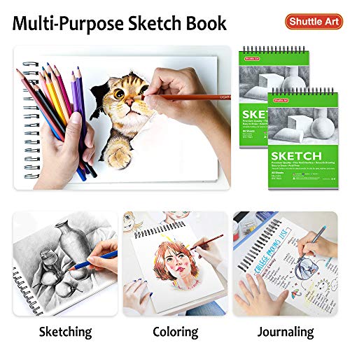 Shuttle Art Colored Pencils and Sketch Pad Bundle, Set of 174 Colors  Professional Colored Pencils + 160 Sheets Artist Sketch Books