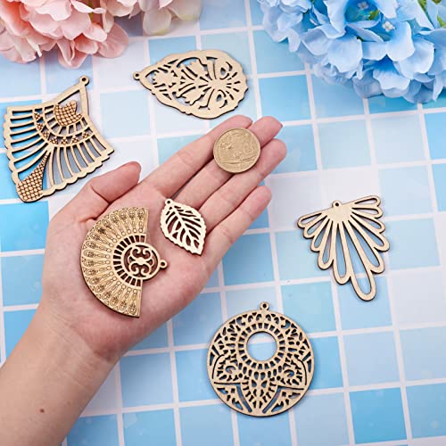 Wooden Dangle Earring Making Kit with 48Pcs Burlywood Filigree Pendants 48Pcs Jump Rings & 48Pcs Earring Hooks for DIY Craft - WoodArtSupply