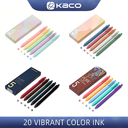 Kaco 20 Color Ink Retractable Gel Pens 0.5mm Fine Point, 20 Pieces (20 Multicolor-Version1) - WoodArtSupply