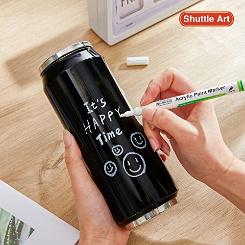 Shuttle Art White Paint Pen, 20 Pack Fine Tip Acrylic Paint Pens, Water-Based Quick Dry Paint Markers for Rock, Wood, Metal, Plastic, Glass, Canvas, Shuttle Art