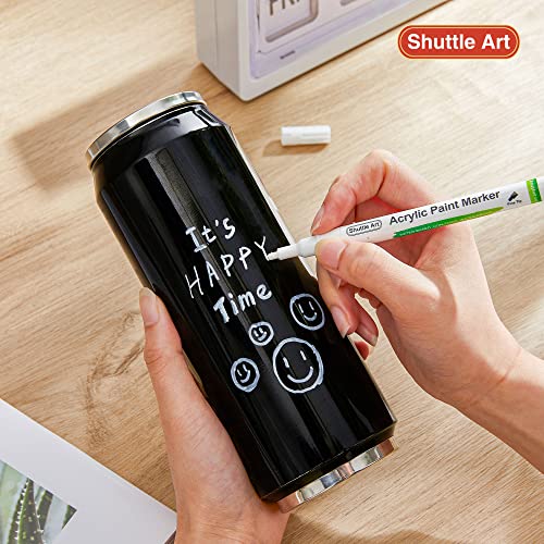 Shuttle Art White Paint Pen, 20 Pack Fine Tip Acrylic Paint Pens, Water-Based Quick Dry Paint Markers for Rock, Wood, Metal, Plastic, Glass, Canvas,