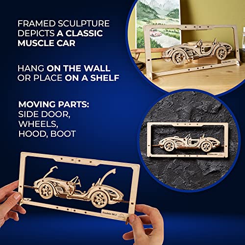 UGEARS Roadster Models Kits to Build - Innovative 2.5D Puzzles Roadster Model Car Kits to Build for Adults - Classic Muscle Car Wooden Puzzles - Car UGEARS