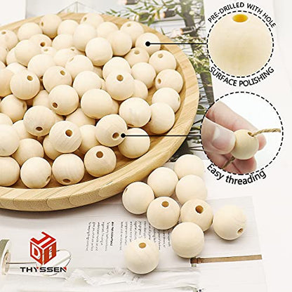 THYSSEN 500pcs 20mm Wood Beads Crafts Natural Round Unfinished Loose Beads are Used to Make DIY Wooden Beads Garlands, Home Decoration - WoodArtSupply