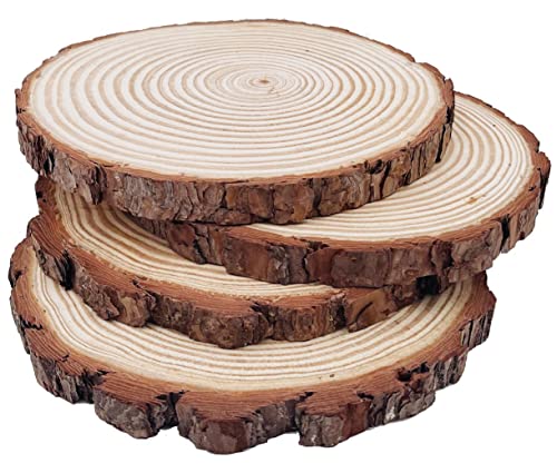 Natural Round Discs Rustic Wood Slices 4 PCS 9-10 inch Unfinished Wood kit Circles Crafts Tree Slices with Bark Log Discs for DIY Arts and Wedding William Craft