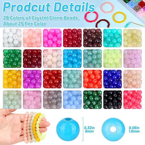 700 Piecess Glass Beads for Jewelry Making, 28 Colors 8mm Crystal Beads Bracelet Making Kit for Bracelet Jewelry Making and DIY Crafts - WoodArtSupply