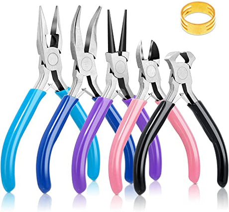5 Packs Jewelry Pliers Set, Jewelry Making Tools with Needle Nose Pliers/Round Nose Pliers/Chain Nose Pliers/Bent Nose Pliers/Zipper Pliers, Jewelry Mckanti