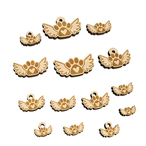 Paw Print Angel Wings with Heart Dog Cat Mini Wood Shape Charms Jewelry DIY Craft - 25mm (7pcs) - No Hole Sniggle Sloth