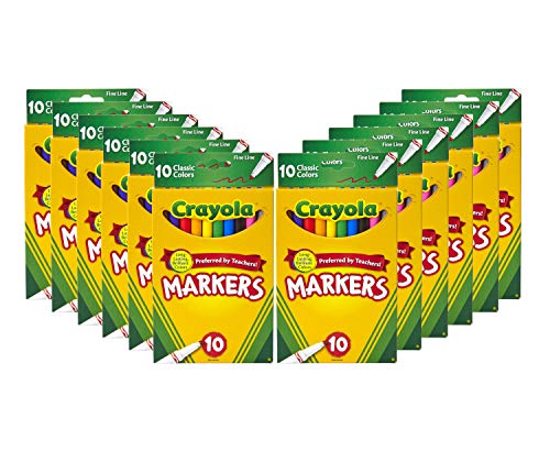 Crayola Fine Line Markers Bulk, School Supplies for Kids, 12 Marker Packs with 10 Colors, Multi - WoodArtSupply