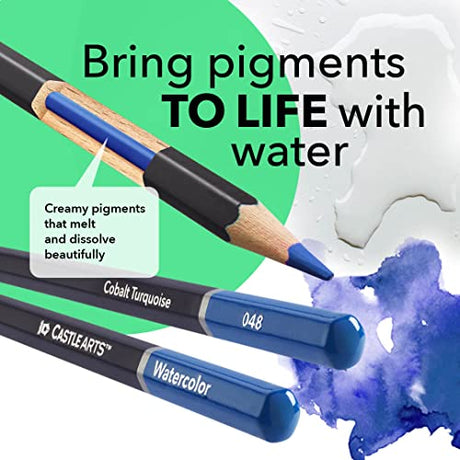 Castle Art Supplies 72 Watercolor Pencils Set | Vibrant Pigments for Blending, Drawing and Painting | For Adults, Hobbyists and Professionals I Castle Art Supplies