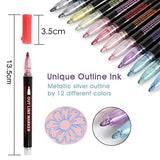 Upanic Super Squiggles Outline Markers-12 Colors Super Squiggles Shimmer Markers,Outline Markers Double Line Pen,Outline Markers Self-Outline Upanic
