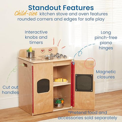 ECR4Kids Play Kitchen Stove, Wooden Playset, Natural - WoodArtSupply