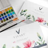 Watercolor Paint Set with 48 Premium Colors, 2 Artist Paint Brushes, 20-Sheet Paper Pad, Bonus Watercolor eBook Vivart