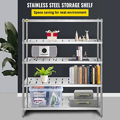 VEVOR Storage Shelf, 5-Tier Storage Shelving Unit, Stainless Steel Garage Shelf, 59.1 x 17.7 x 70.9 inch Heavy Duty Storage Shelving, 661 Lbs Total - WoodArtSupply