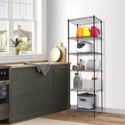 REGILLER 6 Wire Shelving Steel Storage Rack Adjustable Unit Shelves for Laundry Bathroom Kitchen Pantry Closet (21.1L x 11.9W x 64H, Black) - WoodArtSupply