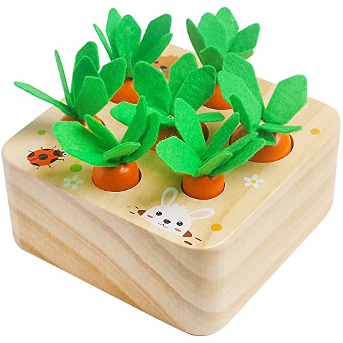 Wooden Toys for 1 2 3 Year Old Baby Boys and Girls, Montessori Toy Carrot Harvest Game Shape & Sorting Matching Puzzle, Educational Developmental
