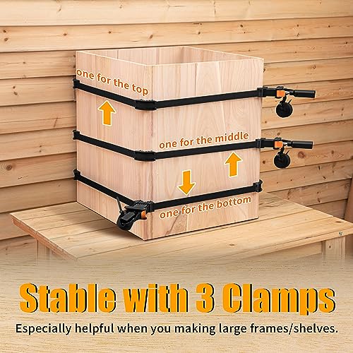 Feekoon 3 Packs Strap Clamps for Woodworking, Quick Release Band Clamps with 4 Corner Claws, Thick and Sturdy Belt Clamps, Adjustable Picture Frame
