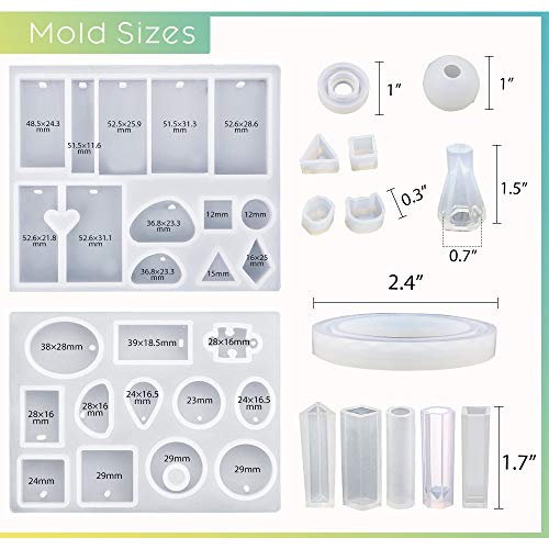LET'S RESIN Resin Jewelry Molds for Beginners,16Pcs Resin Jewelry Making Kit with Barcelet Molds,Pendant Molds,Ring Molds,Resin Silicone Molds for LET'S RESIN
