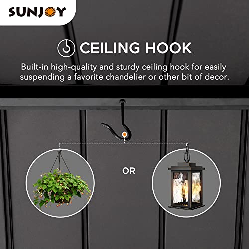 Sunjoy Wood Gazebo 11 x 13 ft. Outdoor Patio Premium Cedar Frame Gazebos with Matte Black Steel Gable Hardtop Roof for Garden, Backyard Shade, Black Sunjoy