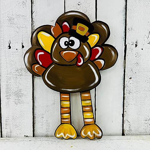 Turkey with Long Legs, Thanksgiving Shape, Unfinished Wood Cutout, Paint by Line Build-A-Cross