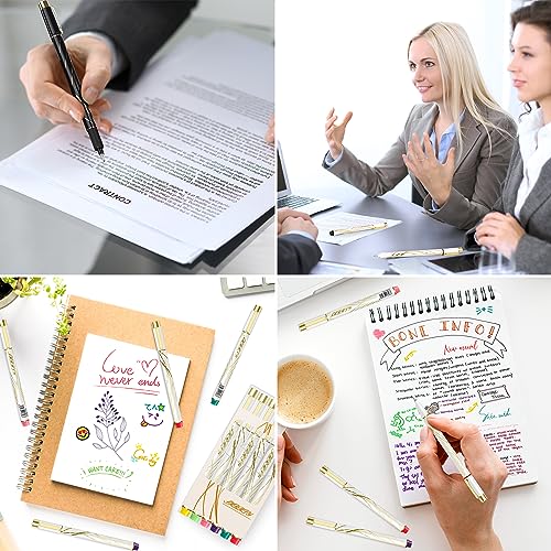 Colored Pens Bulk 6-Pack,Cute Noble Gold Line Penholder Pens,Colorful Pen Gel Pens,Waterproof Color Micro-Pen,White and Simple Fashion Style Smooth SHRRTY