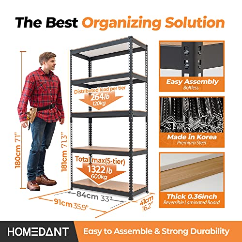 HOMEDANT 5 Tier Storage Shelves Adjustable Laminated Garage Metal Shelving Unit Heavy Duty Utility Rack Shelf Warehouse Pantry Closet Kitchen 35.9" W HOMEDANT