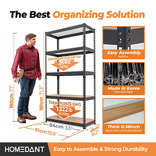 HOMEDANT 5 Tier Storage Shelves Adjustable Laminated Garage Metal Shelving Unit Heavy Duty Utility Rack Shelf Warehouse Pantry Closet Kitchen 35.9" W