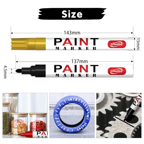 Paint Pens Permanent Markers - 5 Colors Oil Based Quick Dry Waterproof Markers for Tire, Rubber,Wood, Rocks, Metal, Canvas, Plastic, Dark - WoodArtSupply