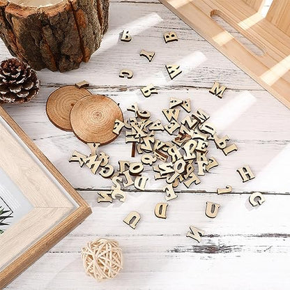 VILLCASE Mini Wood Letters, 200 Pieces Unfinished Wood Alphabet Letter Slices, 0.6" A-Z Wood Pieces DIY Wooden Alphabet Spelling Educational Kits for