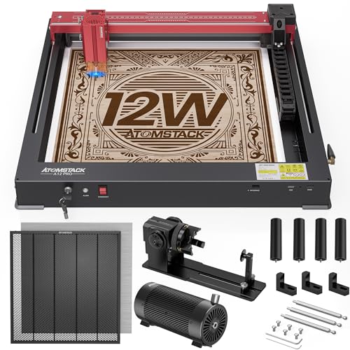 ATOMSTACK A12 PRO All-in-One Kit(Delux), Include12W Laser Engraver, Air Assist & Honeycomb for Laser Cutter Machine, R1 V2 Laser Rotary Chuck, Laser ATOMSTACK