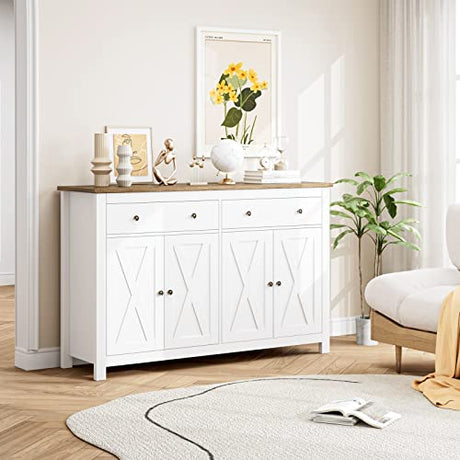 FOTOSOK Sideboard Buffet Cabinet with Storage, 55" Large Kitchen Storage Cabinet with 2 Drawers and 4 Doors, Wood Coffee Bar Cabinet Buffet Table FOTOSOK
