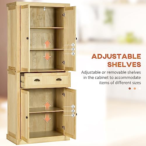 HOMCOM 72" Pinewood Large Kitchen Pantry Storage Cabinet, Freestanding Cabinet with Doors and Shelf Adjustability, Soft-Close Mechanism, Living Room HOMCOM