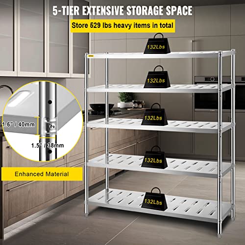 VEVOR Storage Shelf, 5-Tier Storage Shelving Unit, Stainless Steel Garage Shelf, 59.1 x 17.7 x 70.9 inch Heavy Duty Storage Shelving, 661 Lbs Total - WoodArtSupply