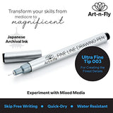 Art-n-Fly Ultra Fine Tip 003 Black Inking Pens 3 Pack with Waterproof Archival Ink Pen Fineliner - No Bleed Fine Point Pens for Bullet Journaling, Art-n-Fly