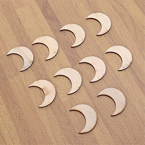 20 Pieces Moon Shape Unfinished Wood DIY Crafts Wooden Cutouts Wood Discs Slices for Home DIY Projects Craft Decor, 1.5x1.9 Inches
