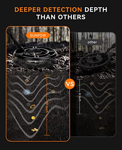 SUNPOW Metal Detector for Adults, Professional Waterproof High Accuracy Metal Detector, 10'' Detection Depth, Pinpoint & Disc & Notch & All Metal & - WoodArtSupply