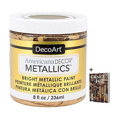 DecoArt Americana Decor Metallics 24K Gold Paint - 8oz Metallic 24K Gold Acrylic Paint - Water Based Multi Surface Paint for Arts and Crafts, Home - WoodArtSupply