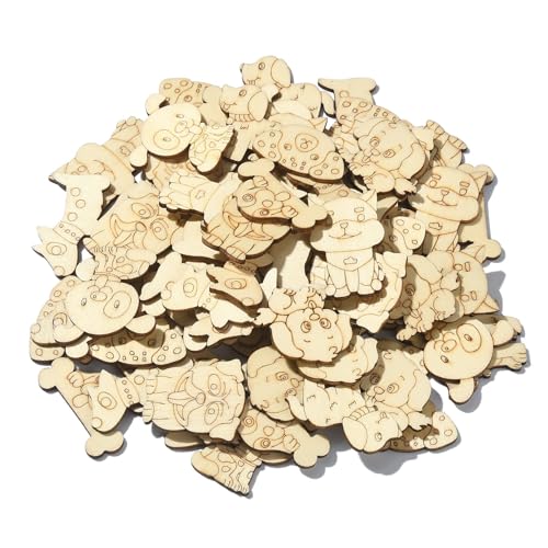 UR Urlifahall 100 Pcs Puppy Dog Wood Cutouts Ornaments Unfinished Wood Pieces Blank Wooden Ornaments Paint Slices for DIY Craft Decorative UR URLIFEHALL