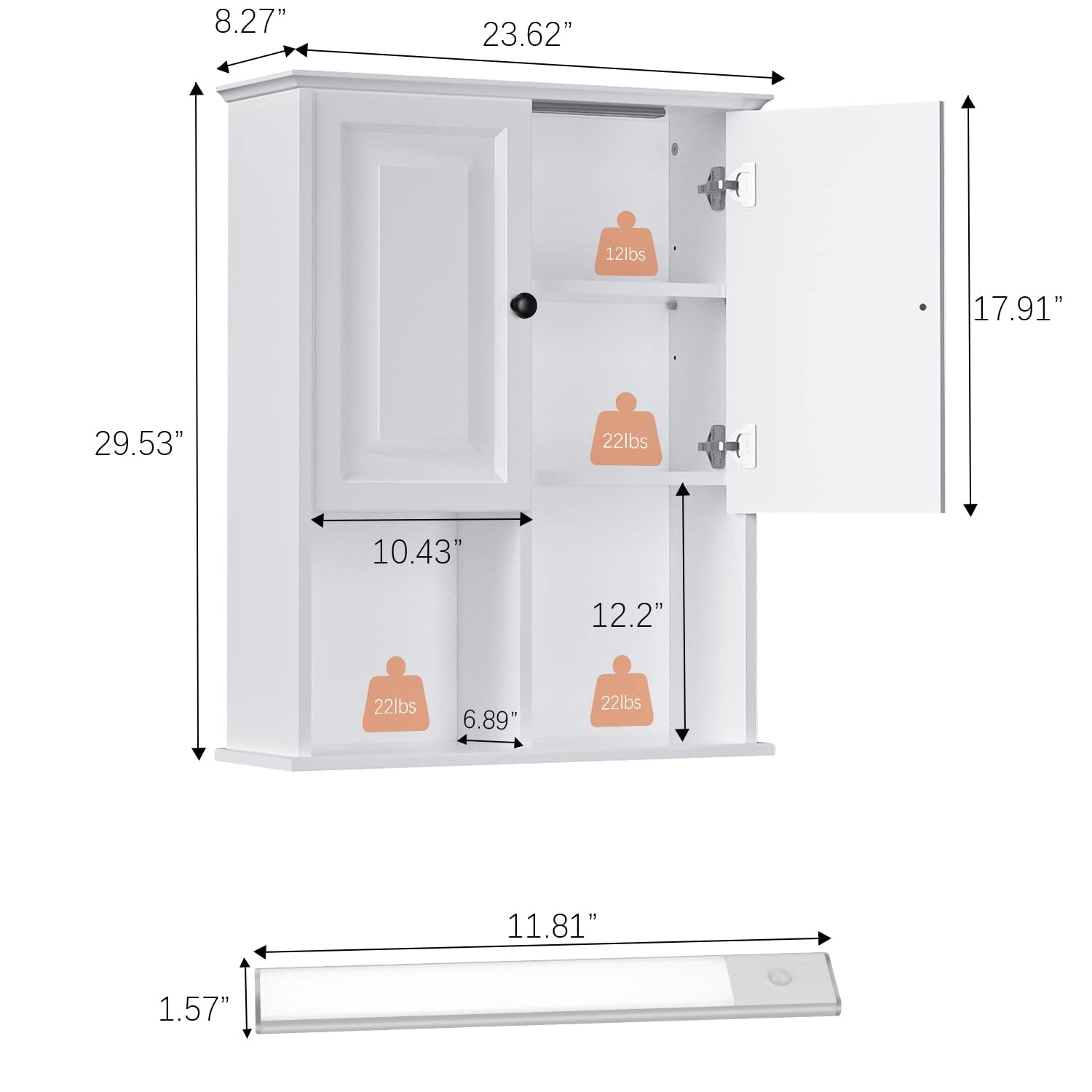 HAIOOU Bathroom Wall Cabinet with Motion Sensor LED Light, Wooden Medicine Cabinet Wall Mounted Cupboard, Over Toilet Storage Cabinet with Buffering HAIOOU