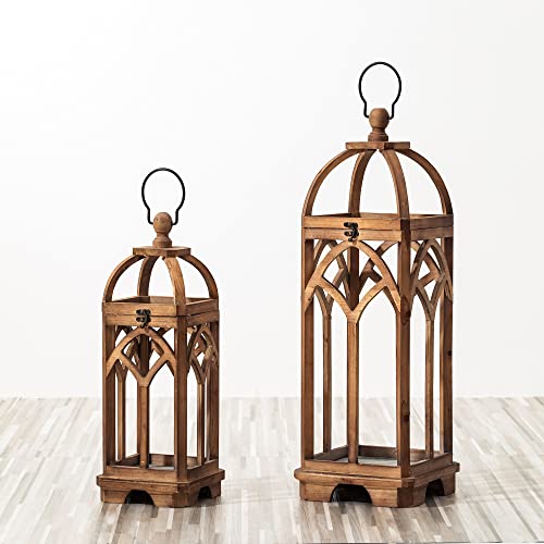 Glitzhome Farmhouse Decorative Lanterns Wooden Candle Lantern Church Window Frame Lanterns for Wedding Mantle Entryway Home Patio Balcony Garden,