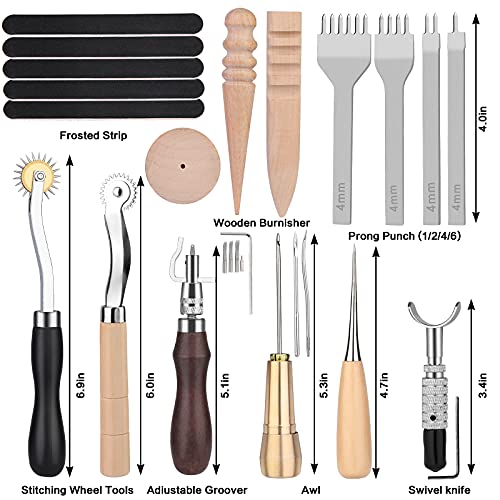 BAGERLA 50 Pieces Leather Working Tools and Supplies with Leather Tool Box  Prong Punch Edge Beveler Wax Ropes Needles Perfect for Stitching Punching