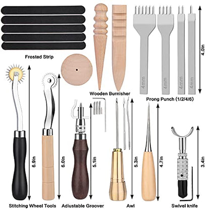 BAGERLA 50 Pieces Leather Working Tools and Supplies with Leather Tool Box Prong Punch Edge Beveler Wax Ropes Needles Perfect for Stitching Punching