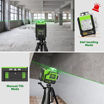 Huepar Laser Level Self Leveling 2x360°outdoor Bluetooth Green Beam Cross Line for Construction and Picture with Pulse Mode, 360° Horizontal and - WoodArtSupply