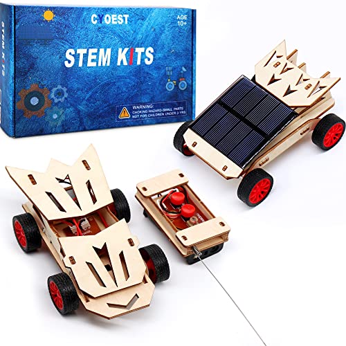 2 Set STEM Kit,Solar Model Car Building Project Science Experiment Assembly 3D Wooden Puzzle Craft,Wireless Remote Control Electric Motor Educational